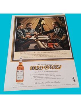 Vintage 1961 Old Crow Whiskey Print Ad LIFE Magazine Bourbon Bar Decor